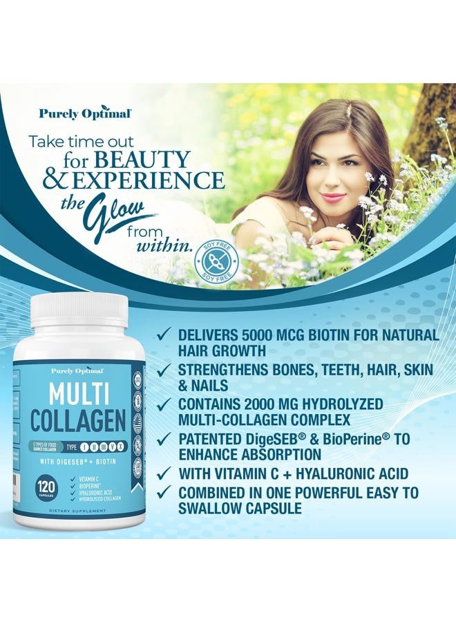 Purely Optimal Premium Multi Collagen Peptides (Types I, II, II, V, X) - Collagen Pills for Skin Care, Hair Growth, Nails & Joints - Vitamin C, Hyaluronic Acid, Biotin, Gluten Free - 120 Collagen Capsules - Image 4